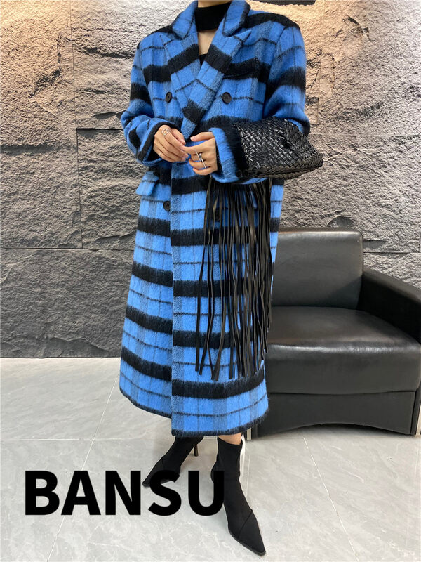 [Semi-plain] plaid thickened long temperament coat A890# ZJY