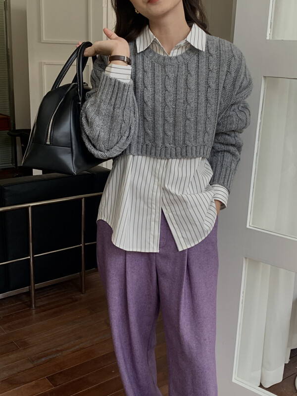【ON LINE】Wool Gentle Wind Versatile Short Cropped Navel Twist Pullover Sweater Contains 30 Wool 33505