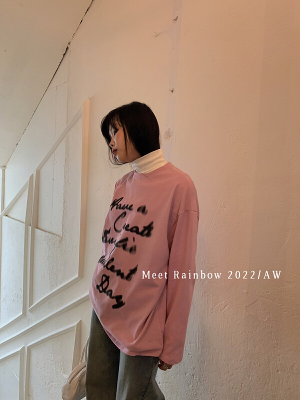 【MEET RAINBOW】Personalized Phantom Letters Loose Casual Long Sleeve T-Shirt 08600# LSL