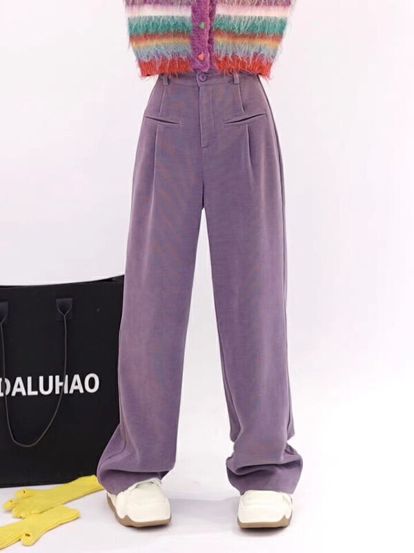 [Ouzhengsha] Simple thin pit strip wide leg corduroy casual pants 19287# JJ