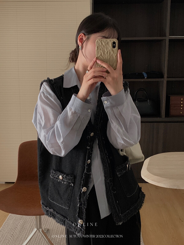 【ON LINE】Korean Standard Small Fragrance Stitched Denim Vest 7186