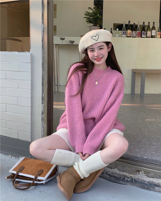 [Timely rain] Korean style ins lazy candy color loose all-match warm sweater (sell sweater only) 85572# WPL