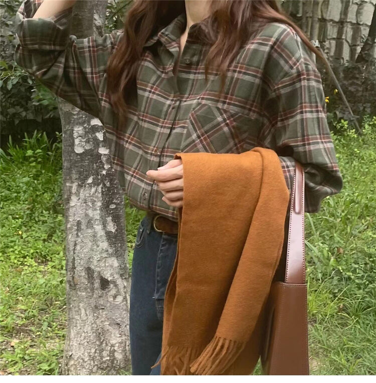 【TN】Korean Style Retro Plaid Casual Shirt 2256# CLS