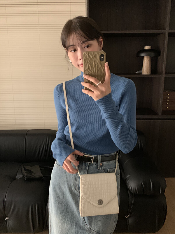 [ON LINE] 15-color wool basic all-match thin pit striped half turtleneck sweater containing 6 wool 21810