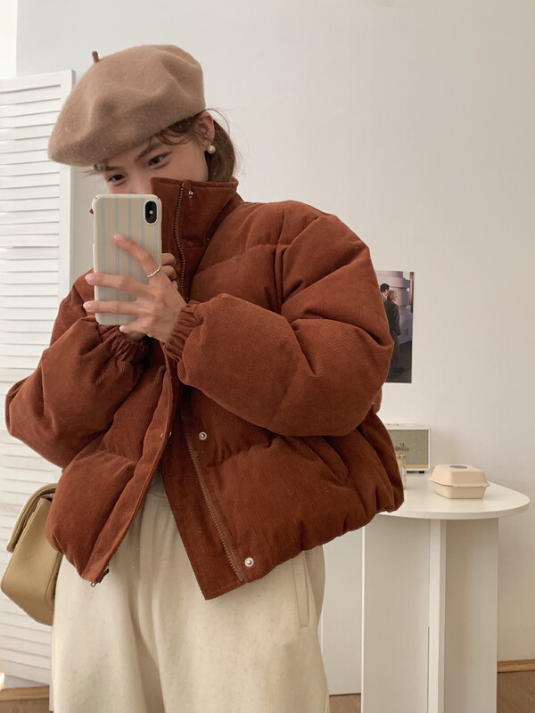 【LOVELY/SHMILY】Korean age-reducing stand-up collar all-match corduroy cotton clothing S2336