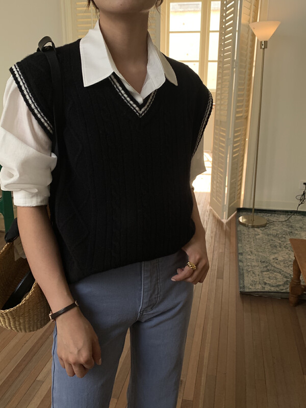 [ON LINE] 100% wool college style diamond twist v-neck contrast color vest containing 100 wool 526