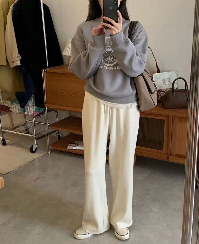 【LOVELY/SHMILY】Korean version of simple and versatile elastic waist wide leg pants casual pants S2386