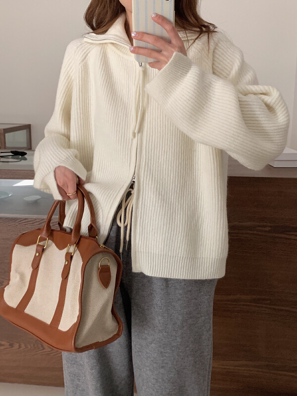 【LOVELY/SHMILY】Korean double zipper wool all-match knitted cardigan sweater M0917