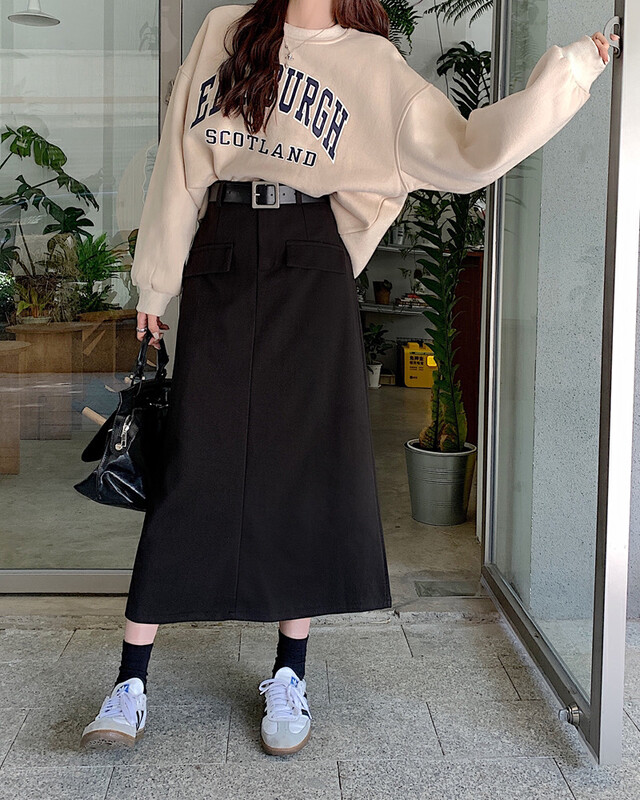 [Timely rain] Korean style ins retro design pocket thick fur skirt (without belt) 41200# WPL