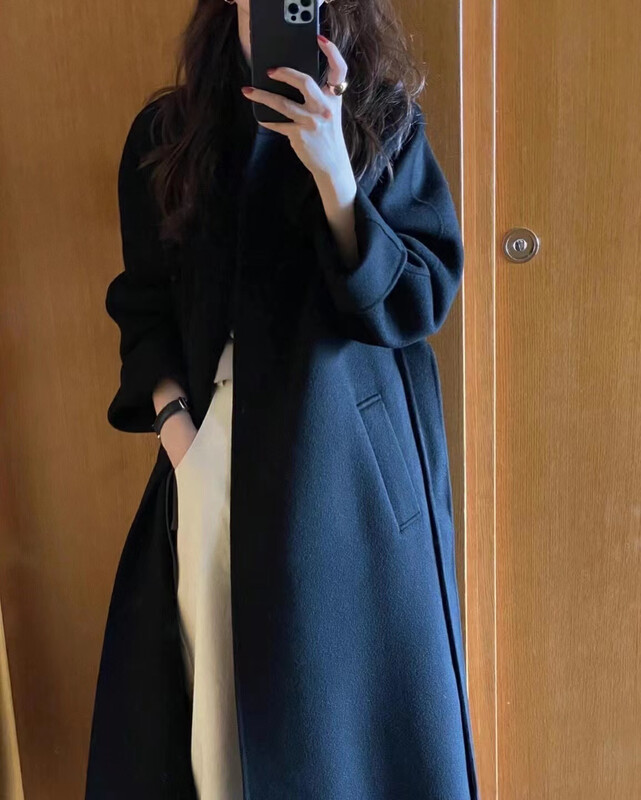 [ON LINE] Korean standard double-sided cashmere high-end atmospheric stand-up collar long wool coat (with waist rope) with belt containing 100 wool 6823