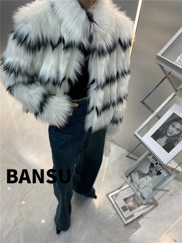 [Semi-plain] striped wool-like wild warm fur coat G352# ZJY