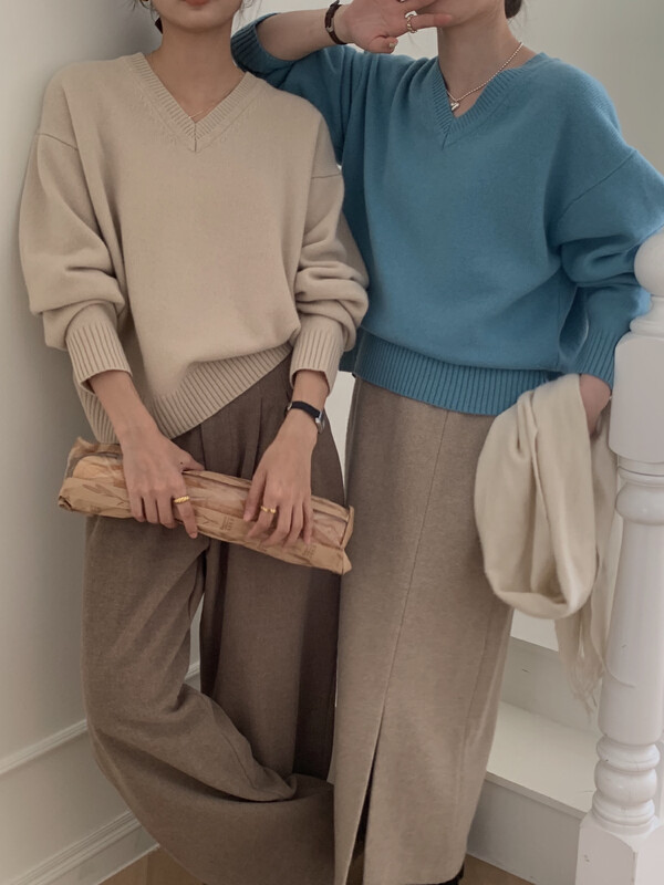 [ON LINE] 100% wool Korean v-neck simple pullover all-match sweater with 100 wool PA539