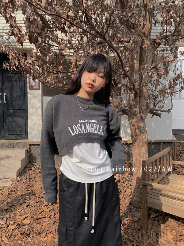 【MEET RAINBOW】Solid color inner vest + letter short sweater two-piece suit 08562# LSL