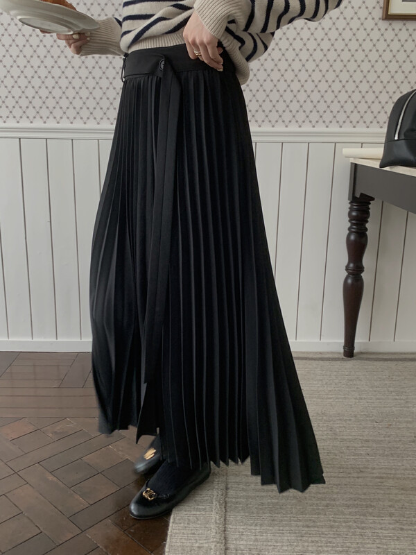 【ON LINE】 Korean standard irregular slit high waist pleated drapey skirt 7207