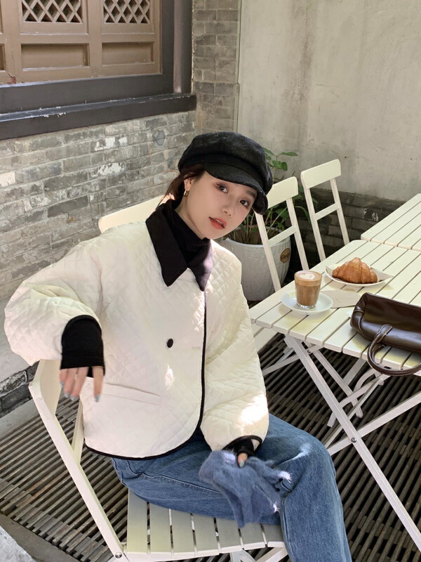 [Timely rain] Korean style ins loose and thin small fragrance warm cotton jacket 02750# WPL