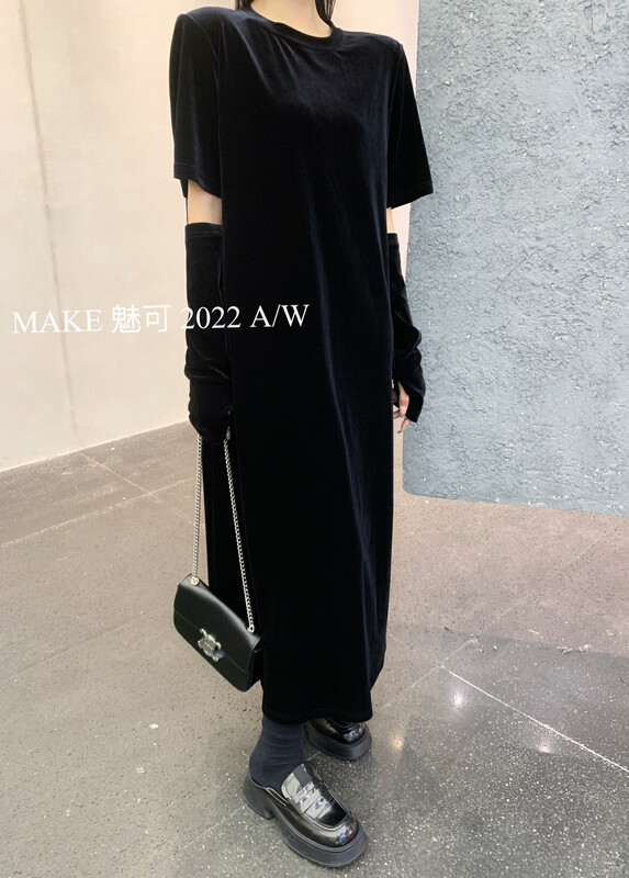 【MAKE】Advanced Atmospheric Velvet Sleeve Loose Dress 3482# OZQ