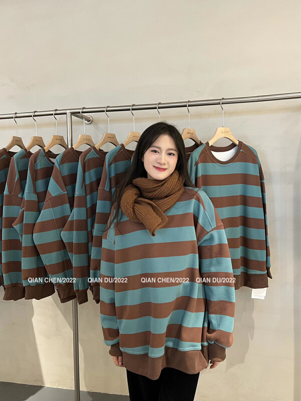 Original price 104.99! 【MISS ZI】Korean version fleece brushed striped sweater 3101# CQW