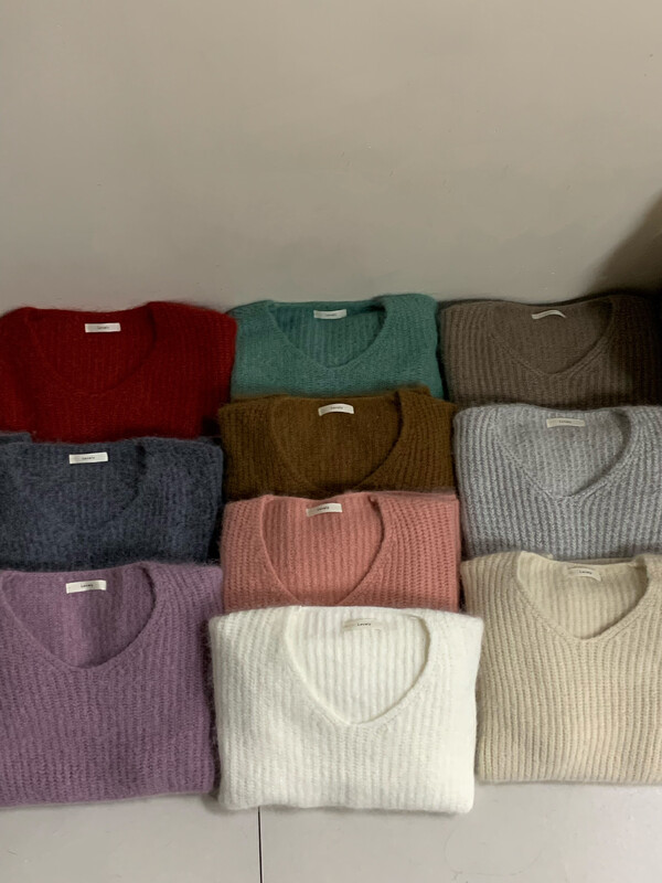 【LOVELY/SHMILY】Korean V-neck rabbit fur knitted sweater sweater M0929