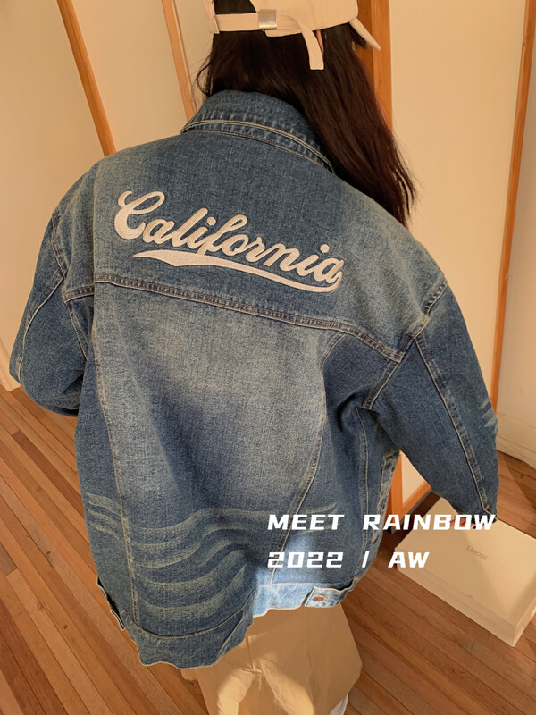 【MEET RAINBOW】Korean Washed Letter Denim Jacket 02127# LSL