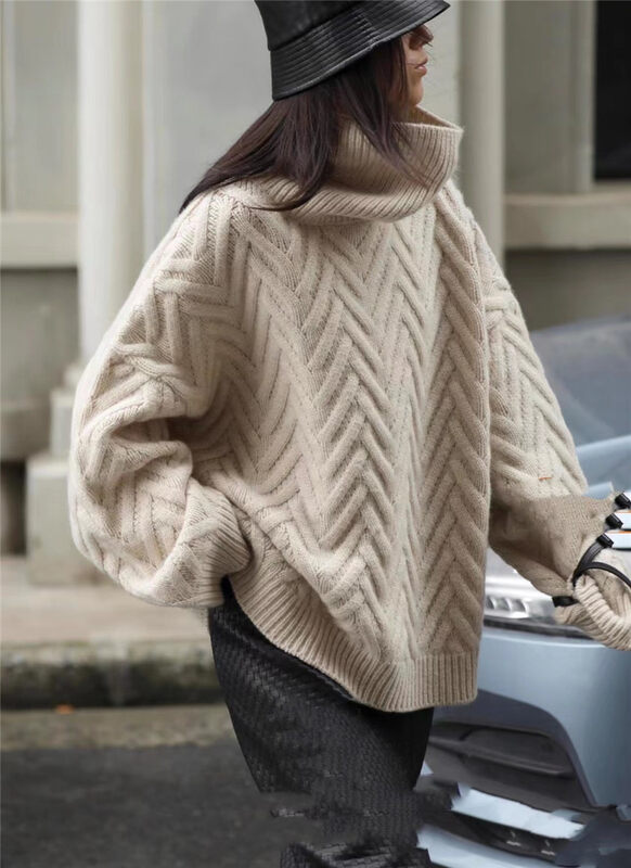[Semi-plain] turtleneck pit strip loose warm sweater C8962# ZJY
