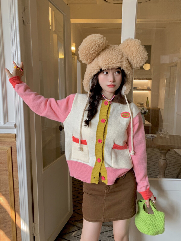 [Timely rain] Korean style ins design color-blocking warm sweater Y2178# WPL