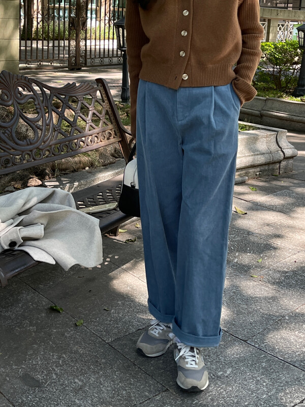 【ON LINE】Corduroy High Waist Solid Color Versatile Thin Ninth Casual Pants 7263