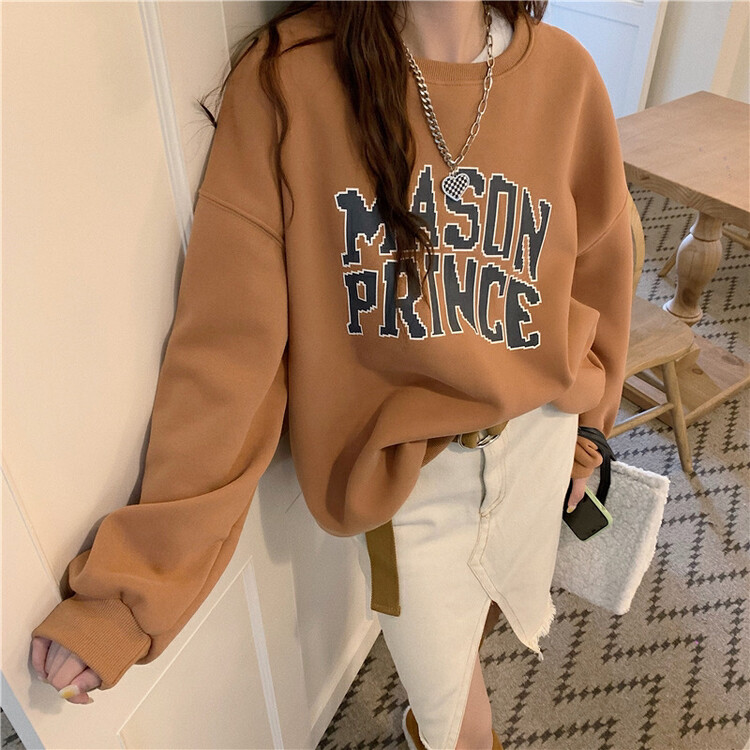 [Timely rain] Korean style ins lazy loose letter pullover plus baby fleece sweater Y127# WPL