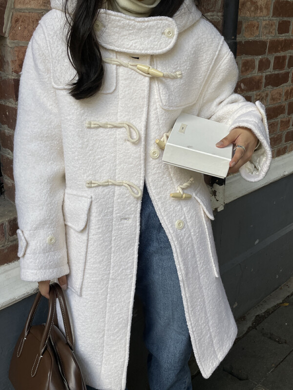 [ON LINE] Korean standard wool and cotton warm and gentle mid-length hooded horn buckle wool coat containing 40 wool 7257