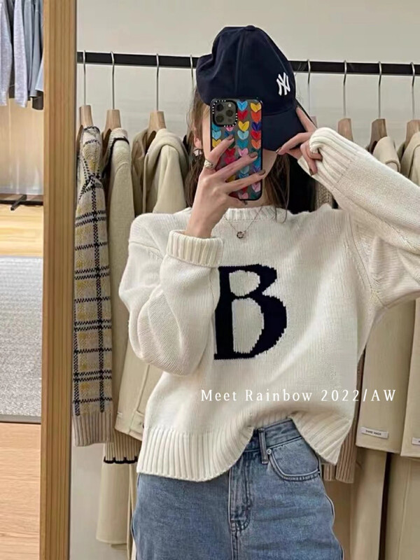 【MEET RAINBOW】Letter pullover all-match warm sweater 0293# LSL