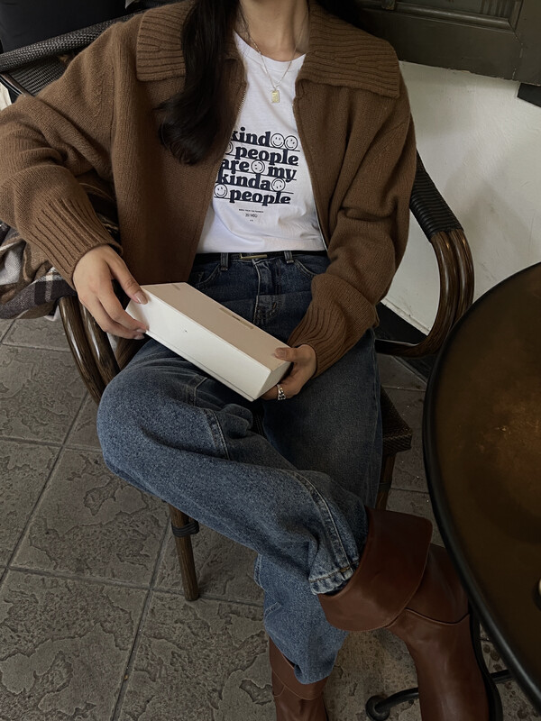 【ON LINE】100% wool soft Korean version casual large lapel zipper cardigan sweater with 100 wool PA585