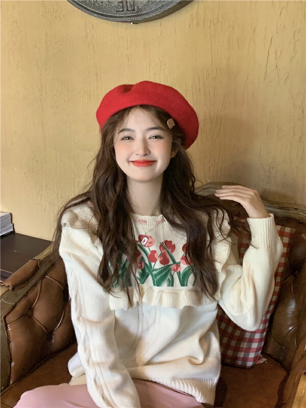 [Timely rain] Korean style ins sweet design tulip warm sweater R1765# WPL