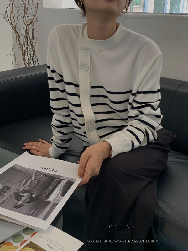 【ON LINE】100% sheep wool design slanted button stand-up collar lazy sweater P565-B