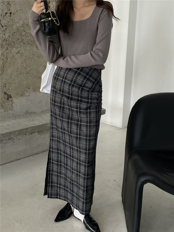 【TN】Retro Western-style Plaid Pleated Skirt T5117# CLS
