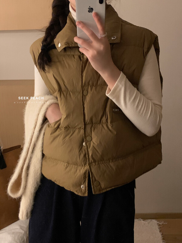 【SEEK PEACH】Korean style zipper sleeveless warm down jacket (including 90% down) 5883# L