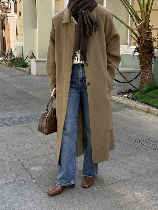 [ON LINE] Korean standard double-sided Tencel wool soft and delicate atmosphere simple lapel belt wool coat (with waist rope) containing 100 wool 6708