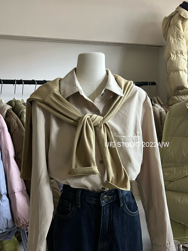 [U grain] Korean version of the all-match pocket candy-colored shirt 1206
