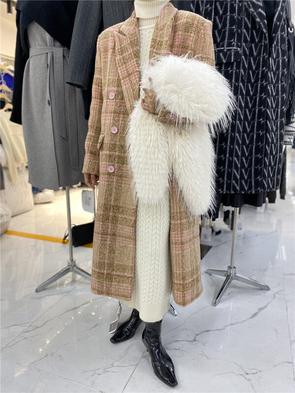 [Semi-plain] plaid long woolen thickened coat J981# ZJY
