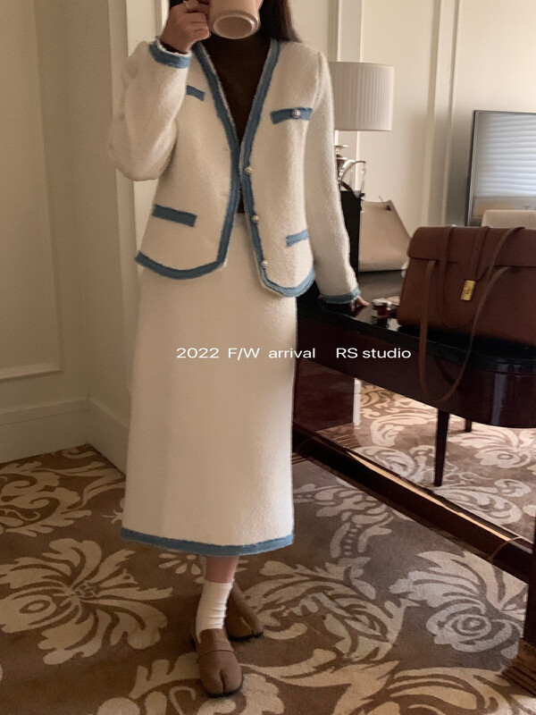 【RS】Denim stitching down jacket + slim skirt suit LL0289# FHX