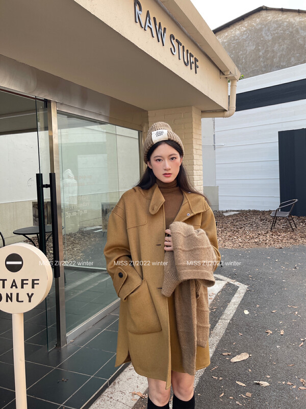 【MISS ZI】Korean winter age-reducing hooded wool coat (100% wool) 77605# CQW