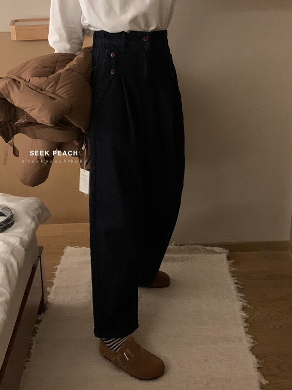 【SEEK PEACH】Thickened Fleece Versatile Retro Craft Jeans 20089# L