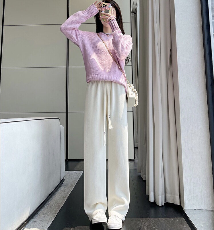 [Ou Zhengsha] Chenille wide leg elastic waist casual pants 19187# JJ