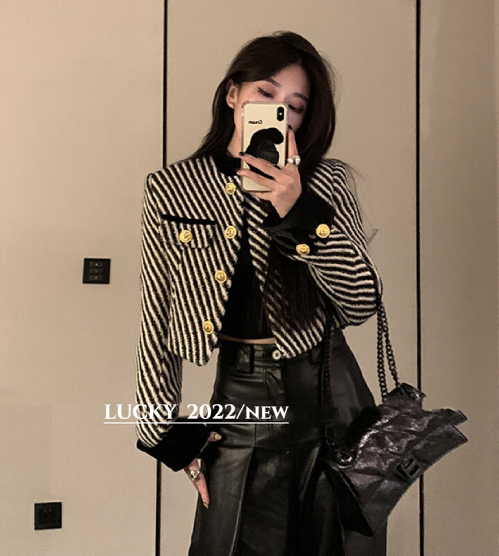 【LUCKY】Celebrity temperament small fragrance style striped short coat 9678# ZXX