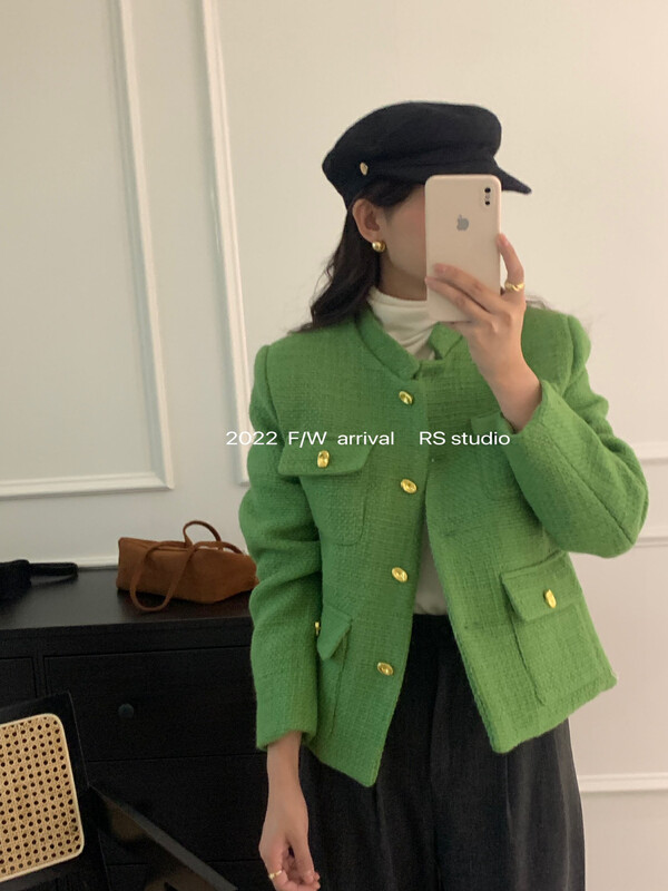 【RS】Single-breasted tweed small fragrance warm down jacket KL6015# FHX