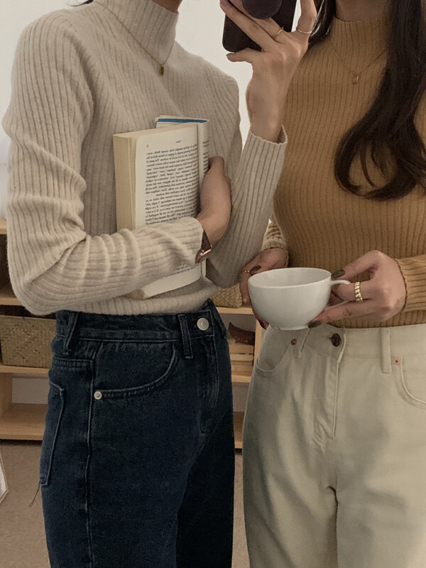 [ON LINE] 20-color seamless one-piece wool warm all-match pit strip showing thin half turtleneck sweater with 100 wool PA028