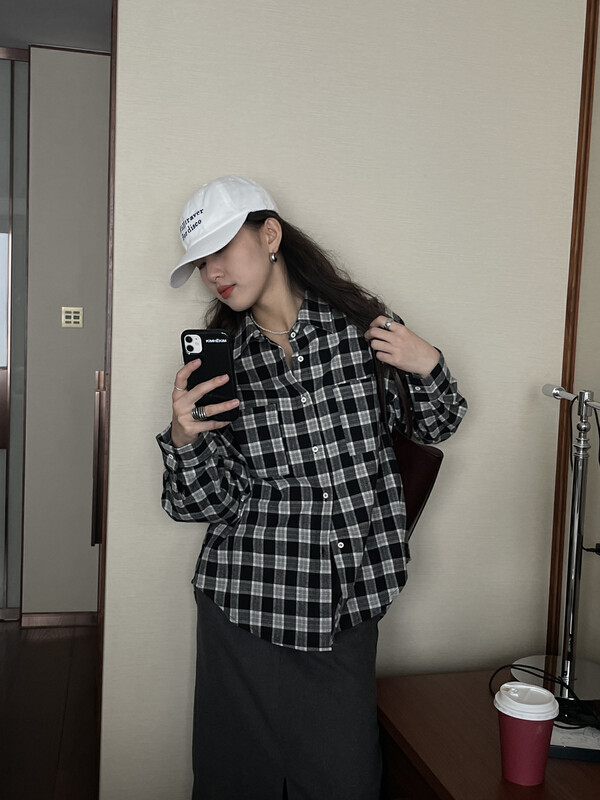 Autumn is new! [TN] Korean version of all-match brushed plaid shirt 2175# CLS