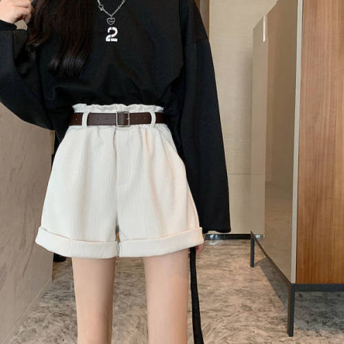 Autumn and winter wicker korean version high-waisted thin and age-reducing all-match western style wide-leg shorts casual pants female student pants