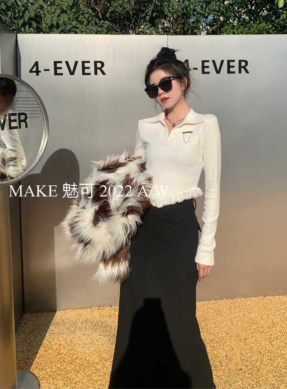 New winter style! [MAKE charm] high-grade air flow Su hem Polo collar shirt (with brooch) 50396# OZQ