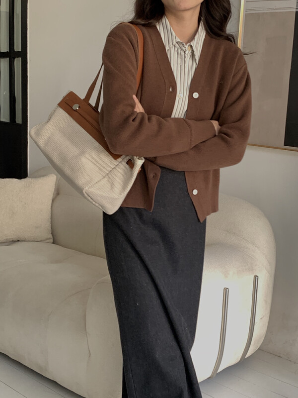 [ON LINE] 100% wool v-neck Korean simple and versatile single-breasted cardigan sweater with 100 wool PA562