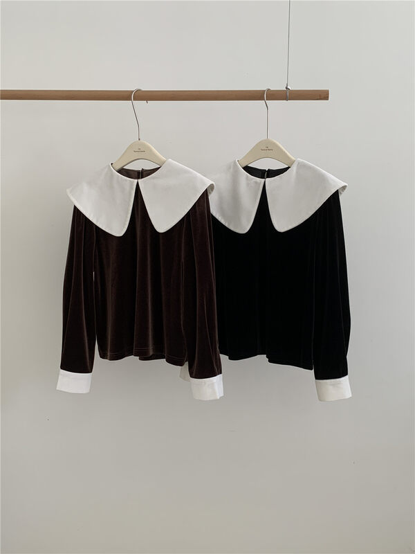 【TN】French Vintage Velvet Contrast Color Shirt 2223# CLS