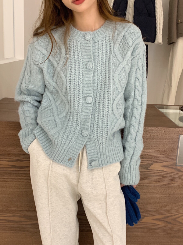 【LOVELY/SHMILY】Korean round neck all-match twist wool knitted sweater warm sweater M0910# FHX